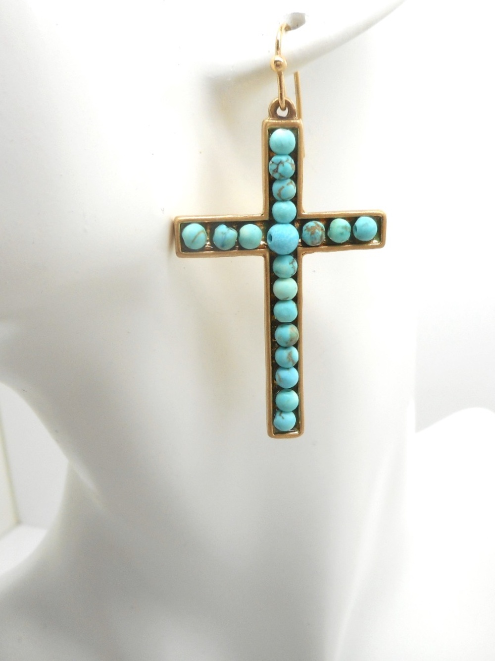 Turquoise Bead Cross Earrings Natural Stone
